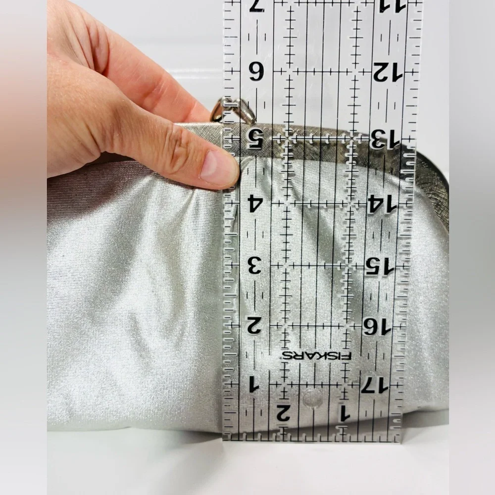 Vintage Made In Hong Kong Handmade Silver Fabric Clutch 9”W x 5.5”H